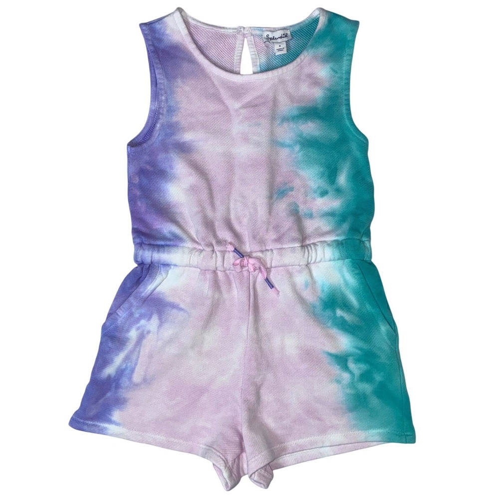 Splendid Girls Purple Teal Tie Dye French Terry Romper 5 NWT Summer Loungewear